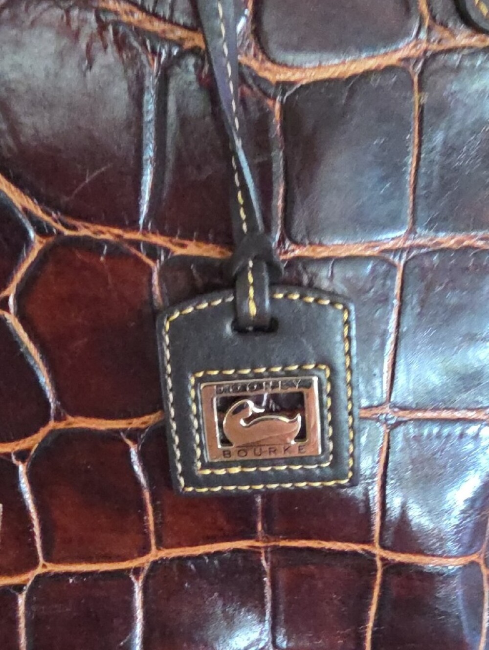 Dooney & Bourke Dark Brown Croc-Embossed Shoulder Tote - Picture 2 of 14
